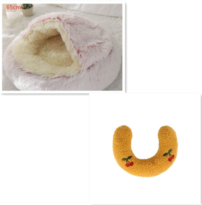 2-In-1 Round Plush Pet Bed Warm Soft Comfortable House
