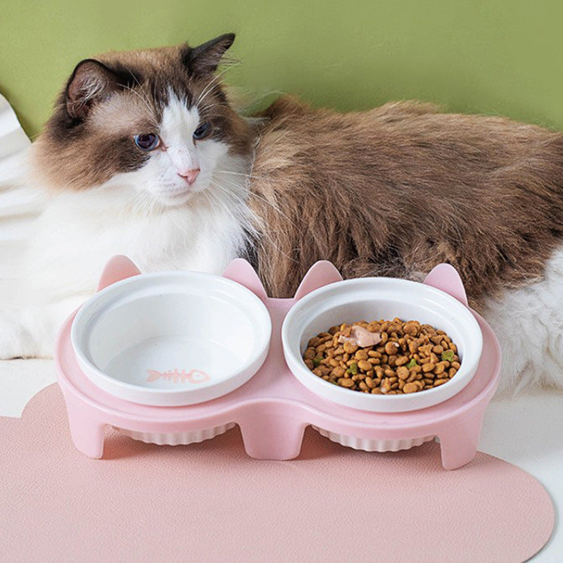 Ceramic Double Pet Bowl Elevated Water And Food Feeding Dish
