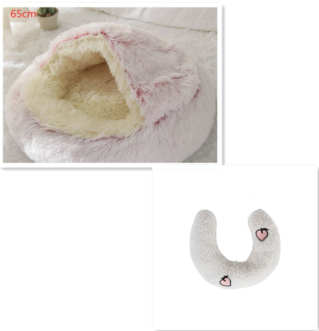 2-In-1 Round Plush Pet Bed Warm Soft Comfortable House