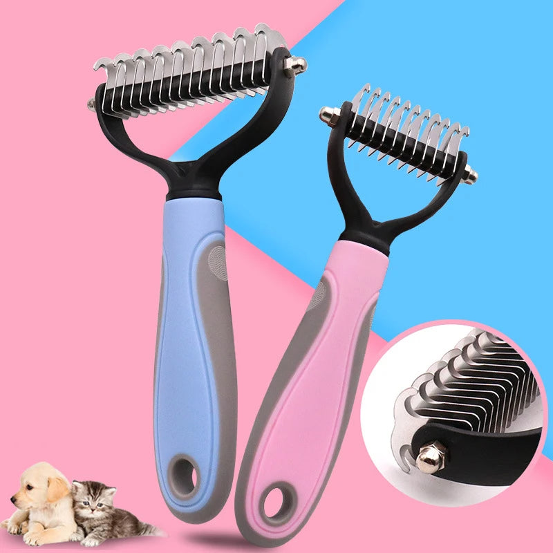 Double-Sided Pet Fur Knot Cutter Grooming and Shedding Brush