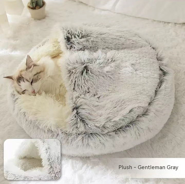 2-In-1 Round Plush Pet Bed Warm Soft Comfortable House