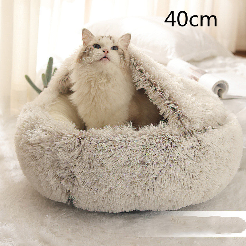 2-In-1 Round Plush Pet Bed Warm Soft Comfortable House