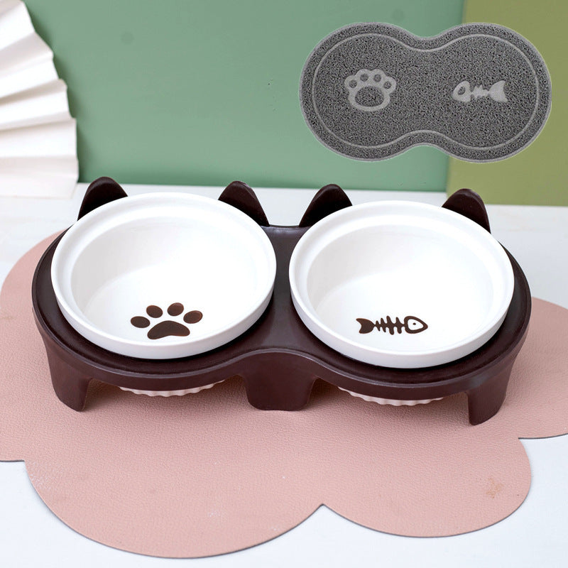 Ceramic Double Pet Bowl Elevated Water And Food Feeding Dish