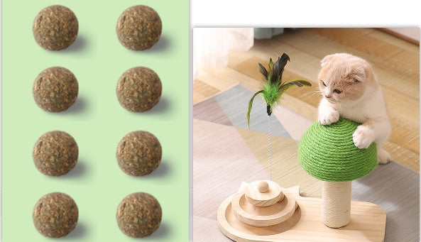 Durable Solid Wood Pet Toy Turntable With Sisal Ball