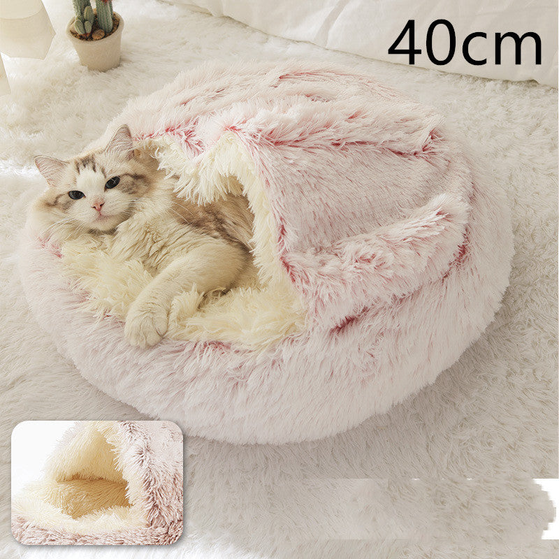 2-In-1 Round Plush Pet Bed Warm Soft Comfortable House