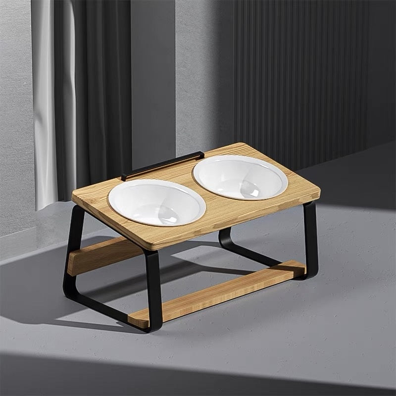 Ceramic Double Pet Feeding Bowl With Elevated Neck Support Design