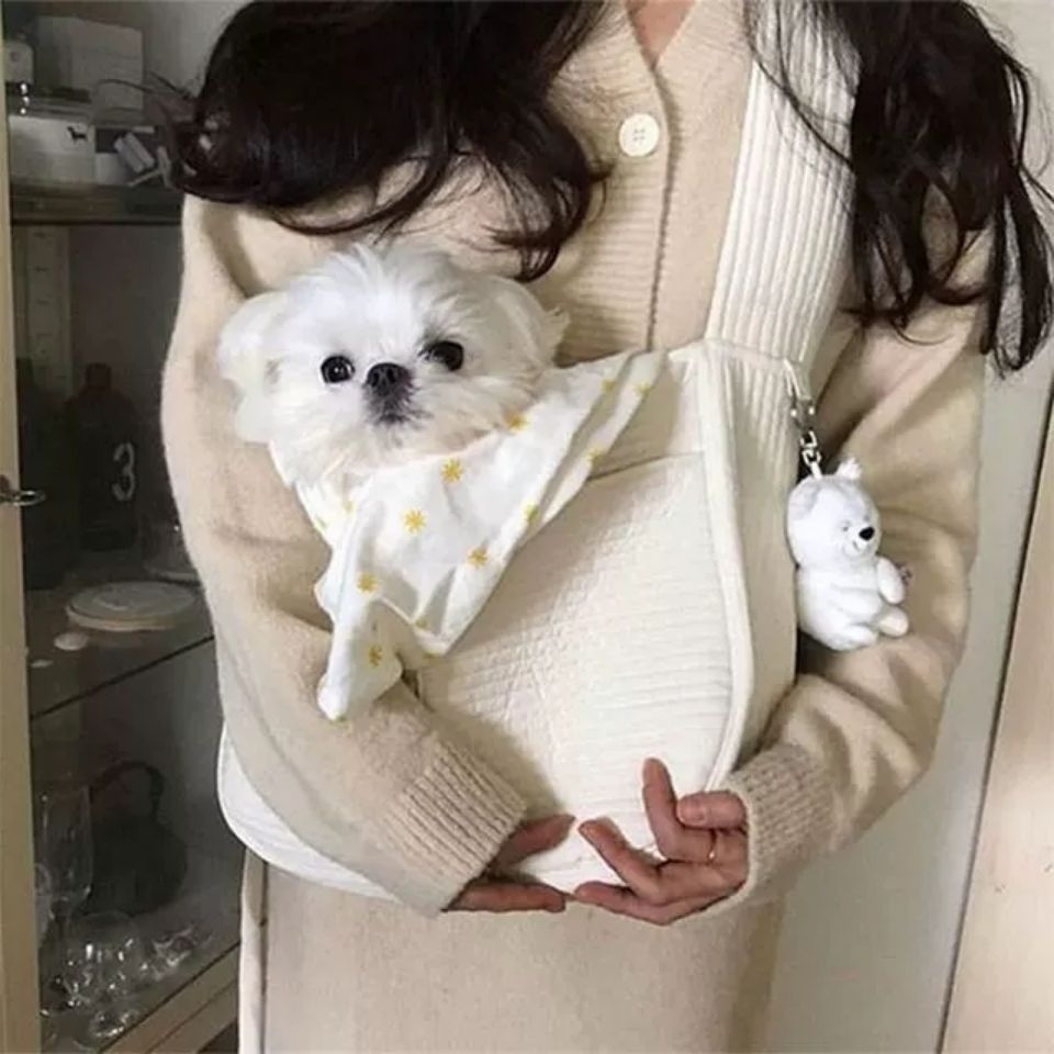Handmade Canvas Pet Carrier Tote Breathable Single Shoulder Travel Bag