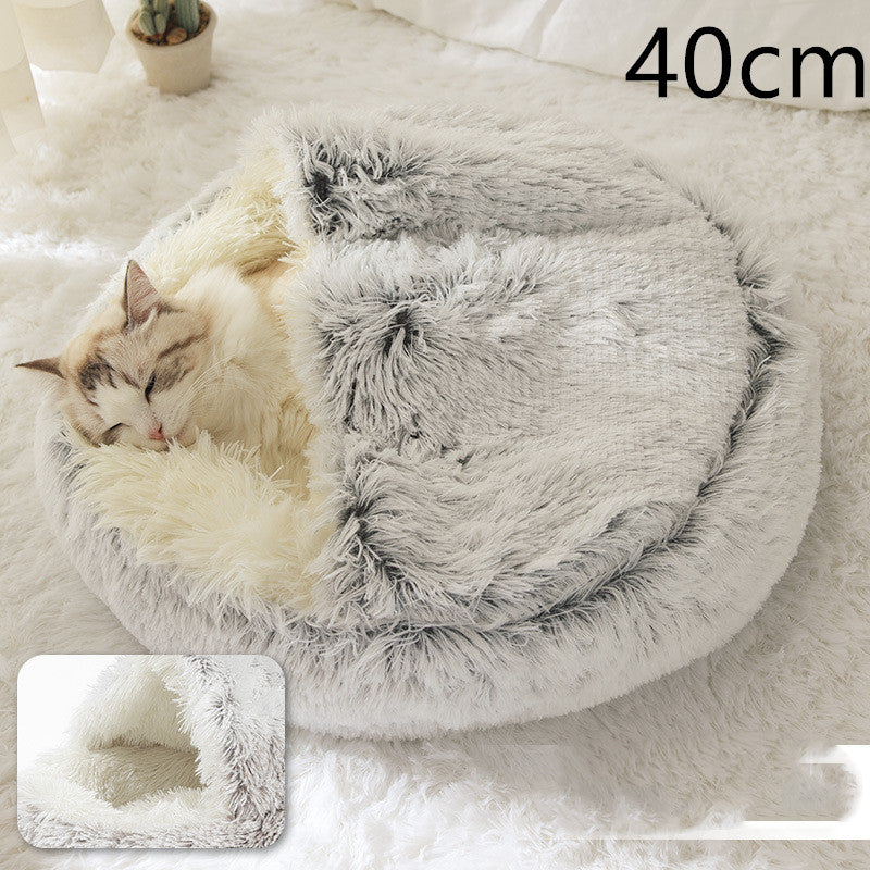 2-In-1 Round Plush Pet Bed Warm Soft Comfortable House