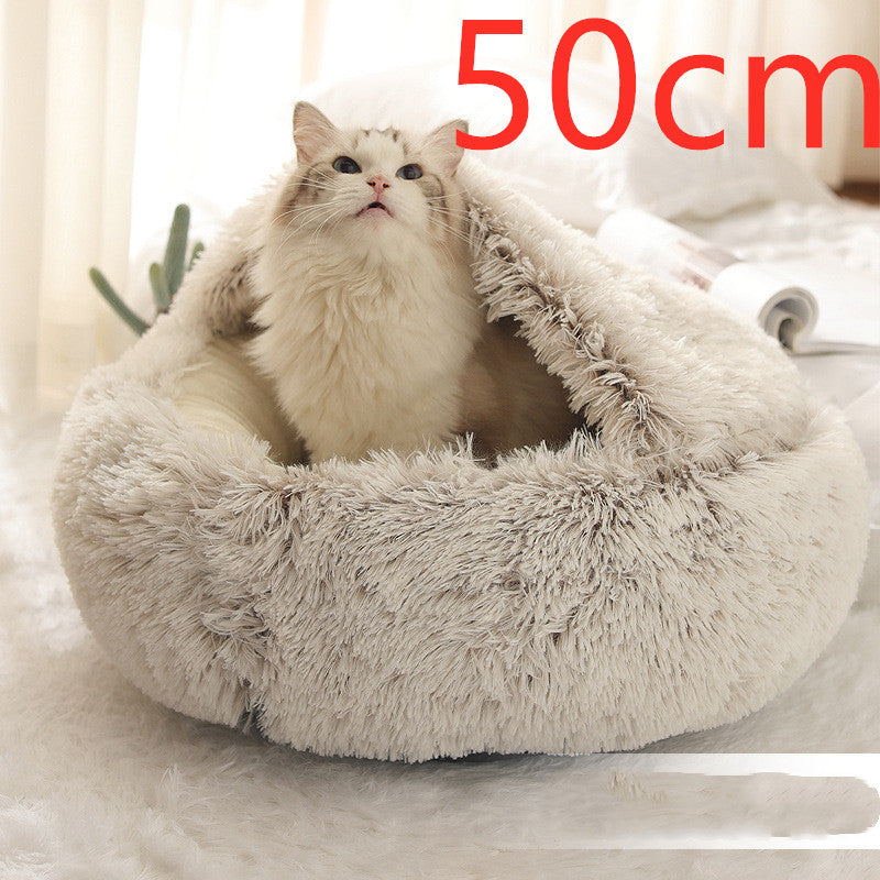 2-In-1 Round Plush Pet Bed Warm Soft Comfortable House