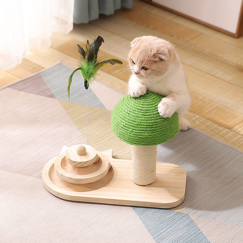 Durable Solid Wood Pet Toy Turntable With Sisal Ball