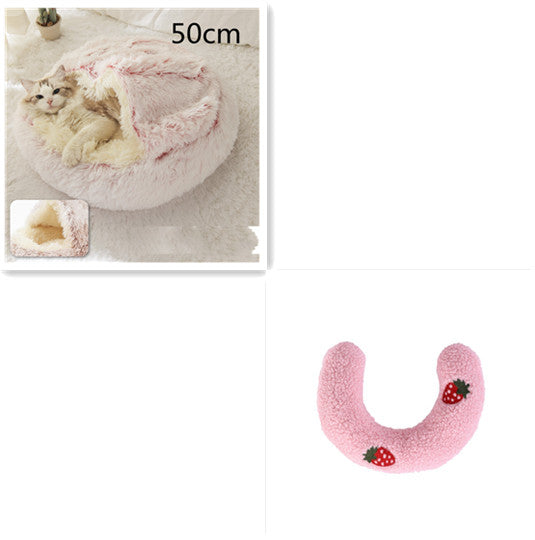2-In-1 Round Plush Pet Bed Warm Soft Comfortable House