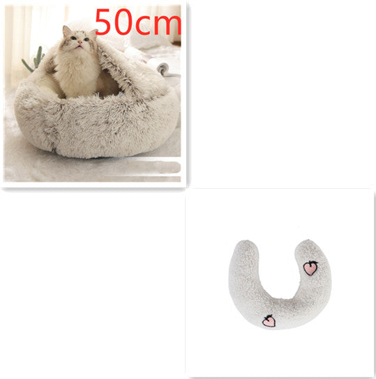 2-In-1 Round Plush Pet Bed Warm Soft Comfortable House