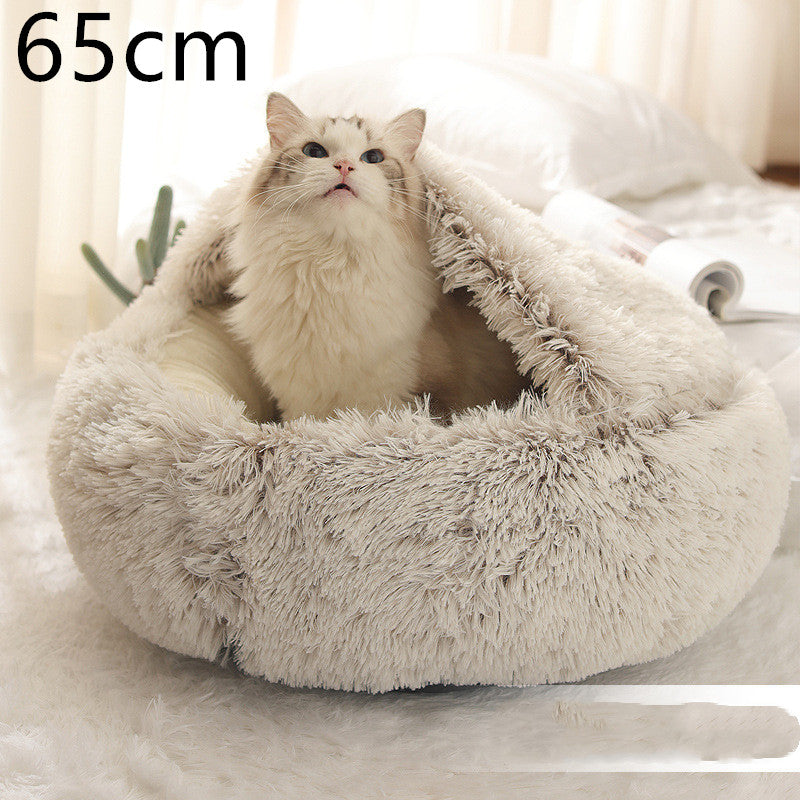 2-In-1 Round Plush Pet Bed Warm Soft Comfortable House