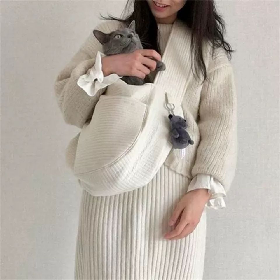 Handmade Canvas Pet Carrier Tote Breathable Single Shoulder Travel Bag