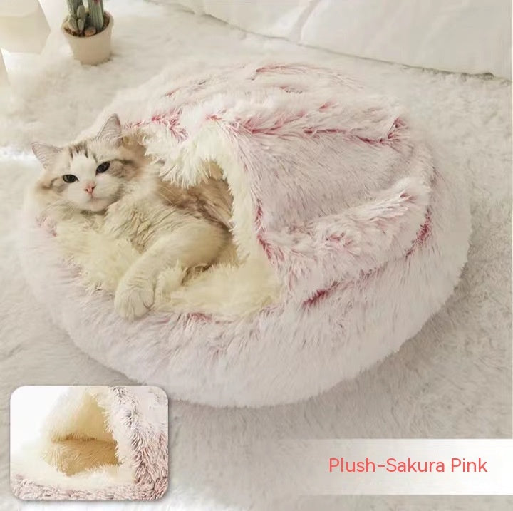 2-In-1 Round Plush Pet Bed Warm Soft Comfortable House