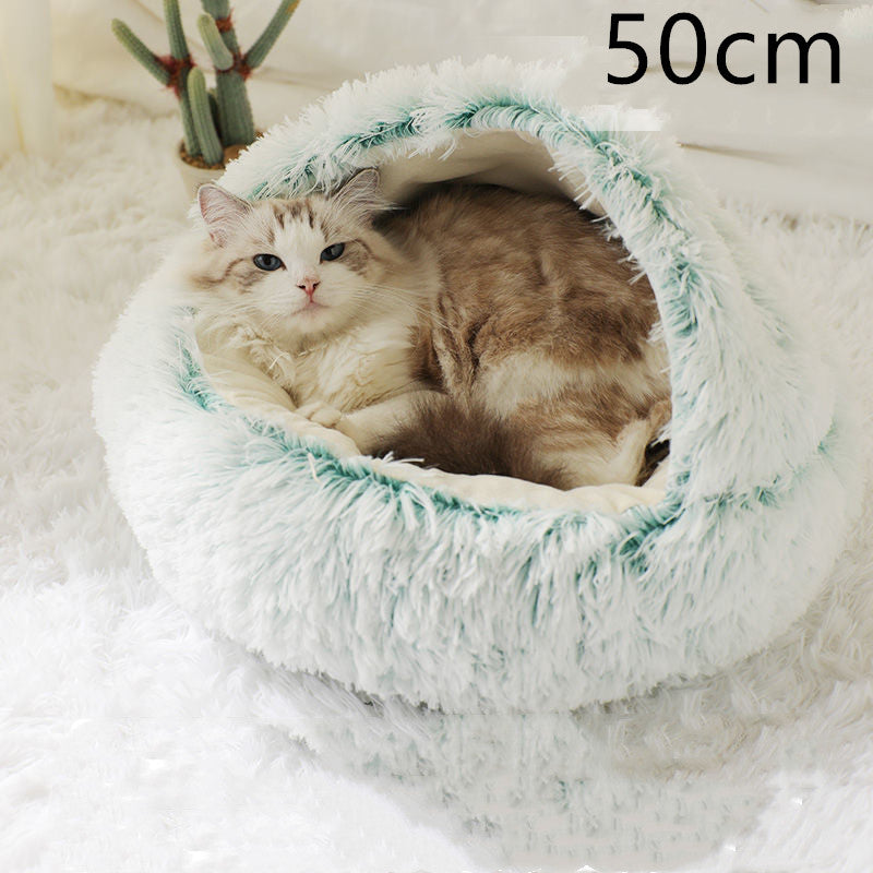 2-In-1 Round Plush Pet Bed Warm Soft Comfortable House