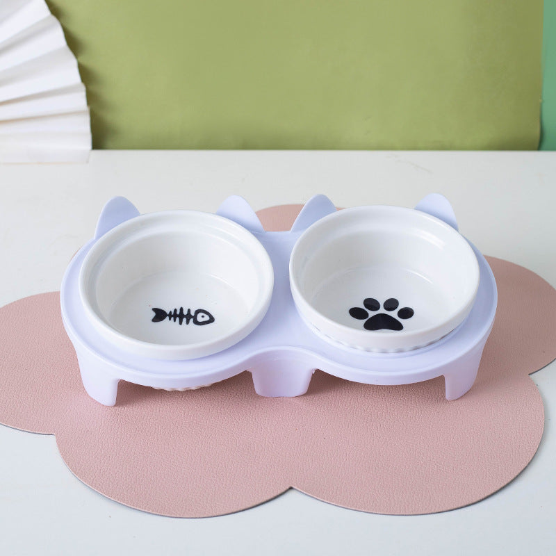 Ceramic Double Pet Bowl Elevated Water And Food Feeding Dish