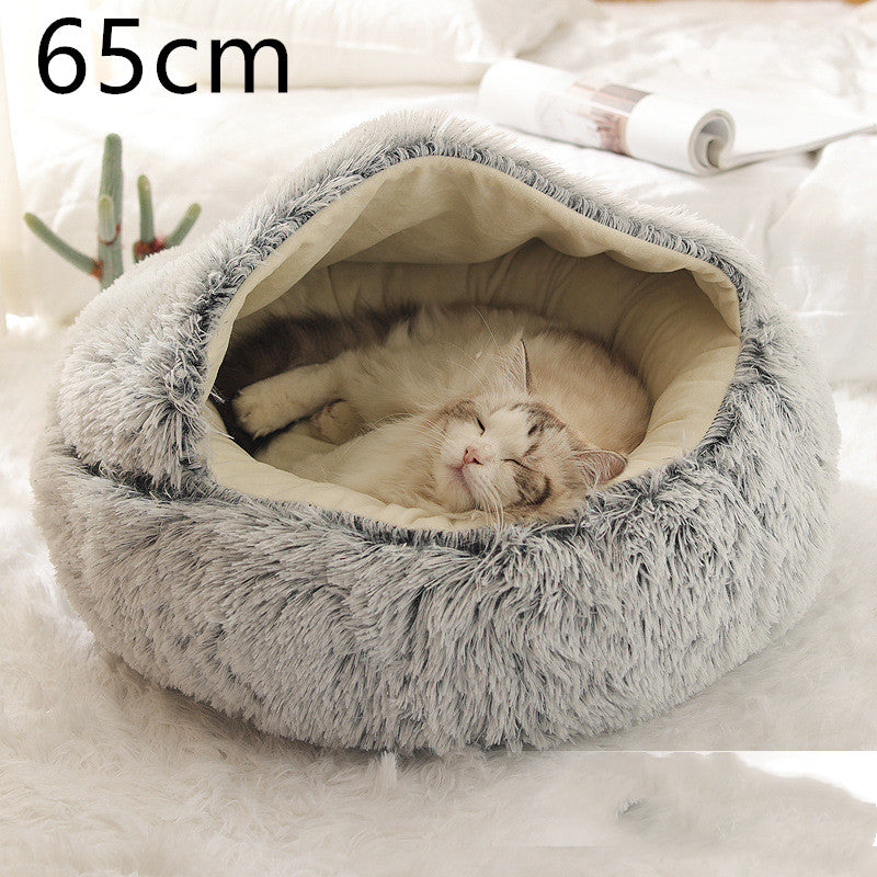 2-In-1 Round Plush Pet Bed Warm Soft Comfortable House