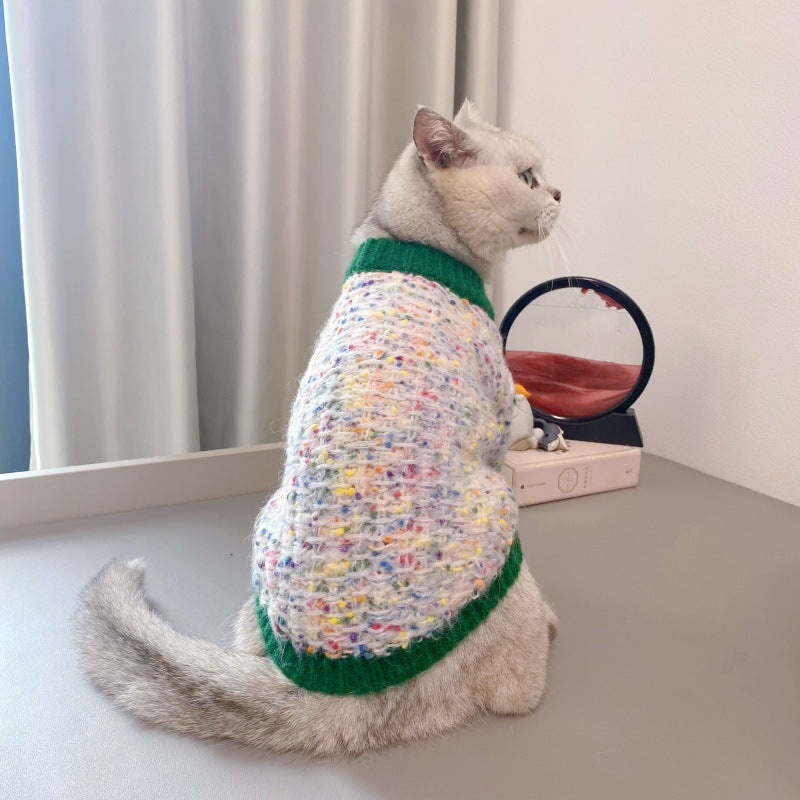 Color Block Pet Cardigan Sweater Stylish Comfortable Clothing