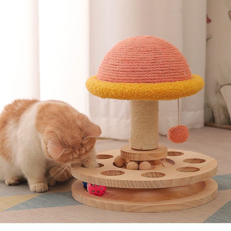 Solid Wood Pet Toy Turntable With Sisal Claw Grinder