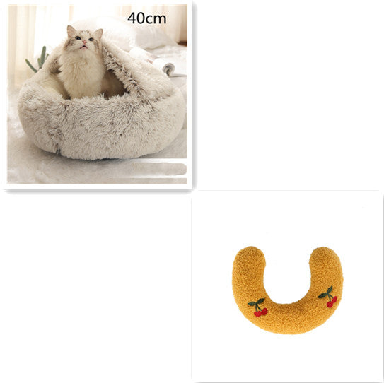 2-In-1 Round Plush Pet Bed Warm Soft Comfortable House