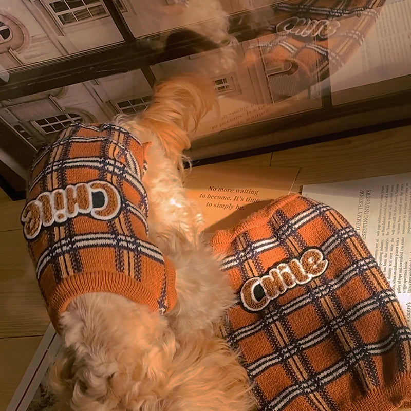 Vintage Plaid Pet Sweater Clothing Warm Stylish Everyday Wear