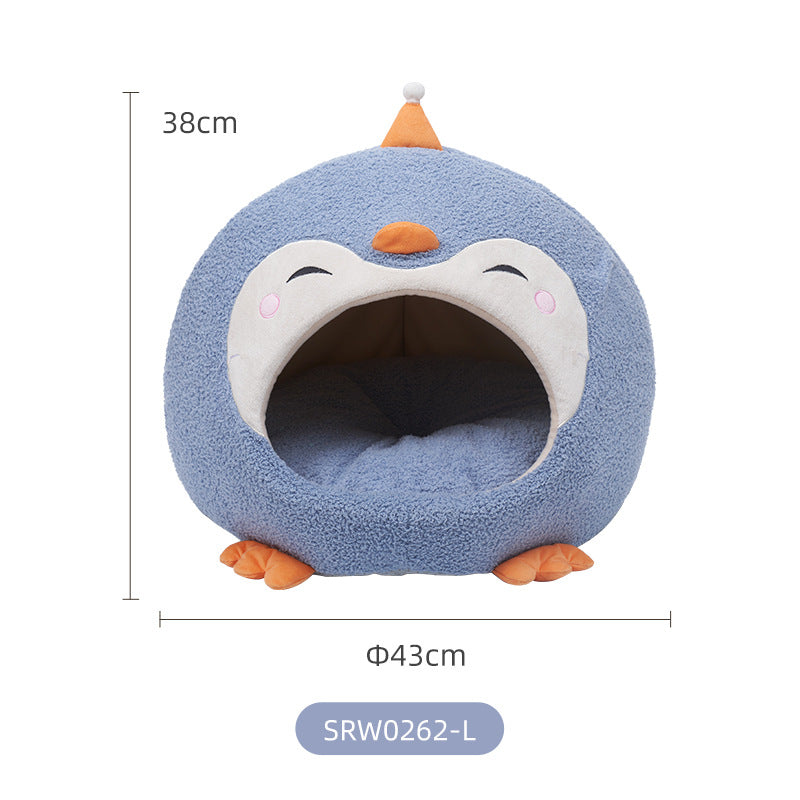 Penguin Style Pet Nest Enclosed Design Soft Warm Spacious Bed