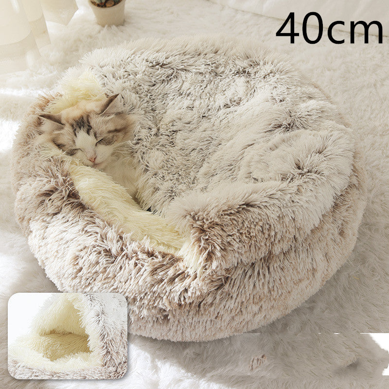 2-In-1 Round Plush Pet Bed Warm Soft Comfortable House