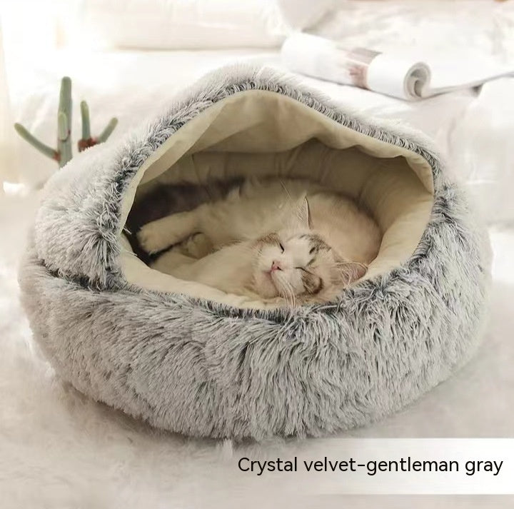 2-In-1 Round Plush Pet Bed Warm Soft Comfortable House
