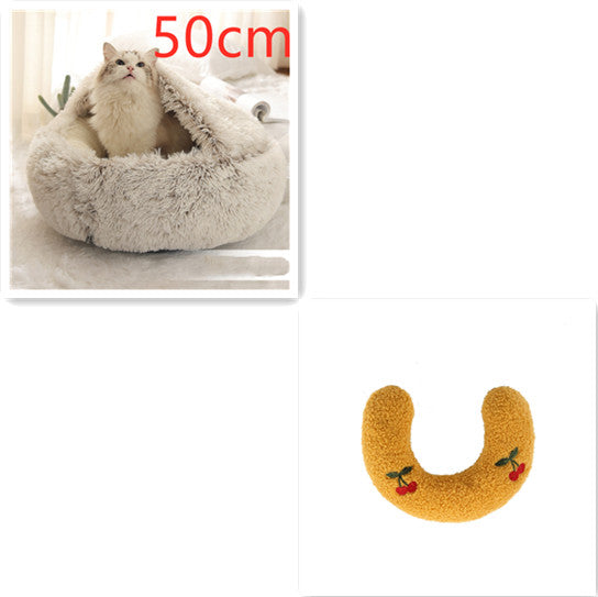 2-In-1 Round Plush Pet Bed Warm Soft Comfortable House