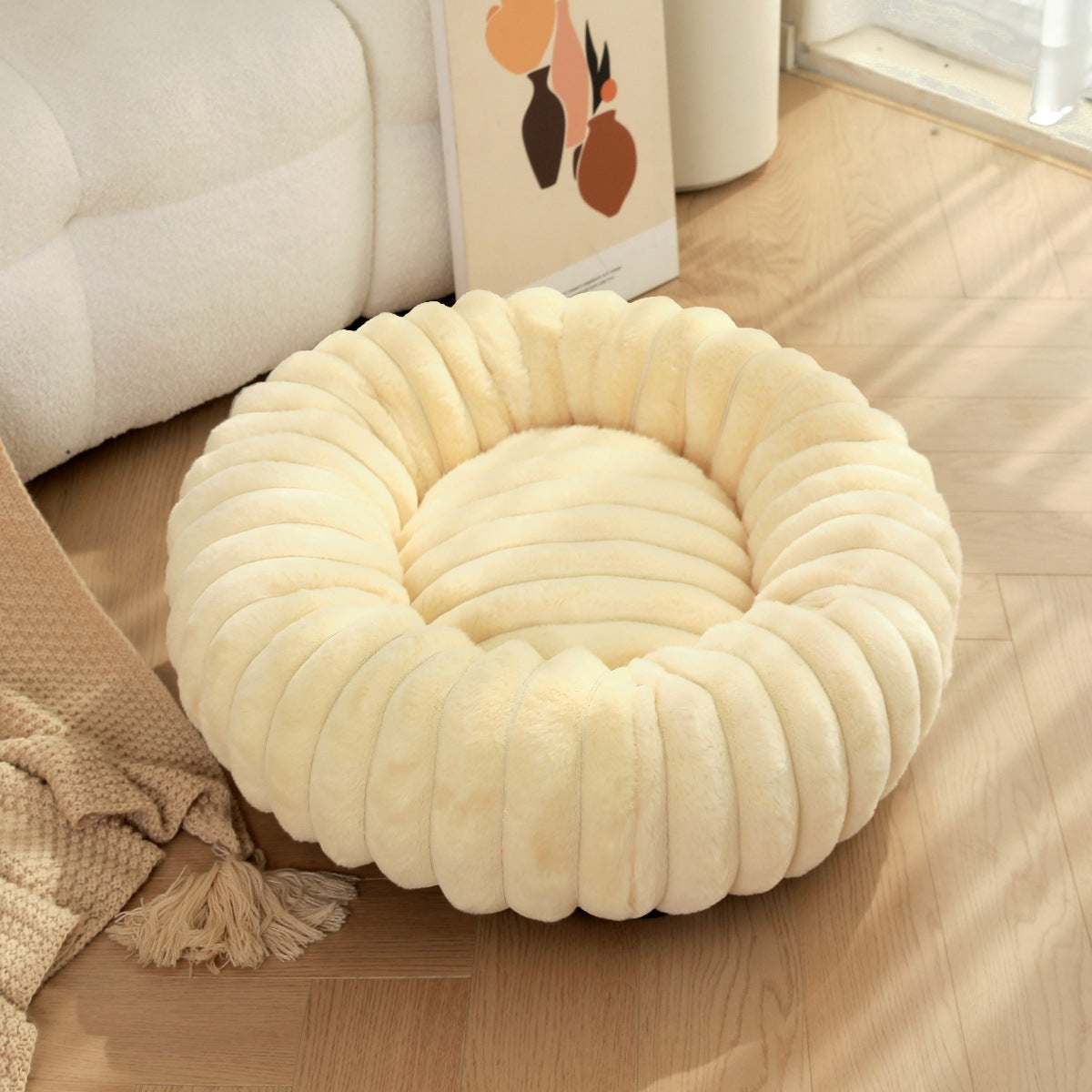 High Weight Plush Pet Bed Round Long Hair Warm Winter Nest