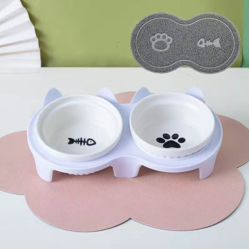 Ceramic Double Pet Bowl Elevated Water And Food Feeding Dish