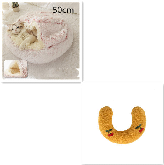 2-In-1 Round Plush Pet Bed Warm Soft Comfortable House