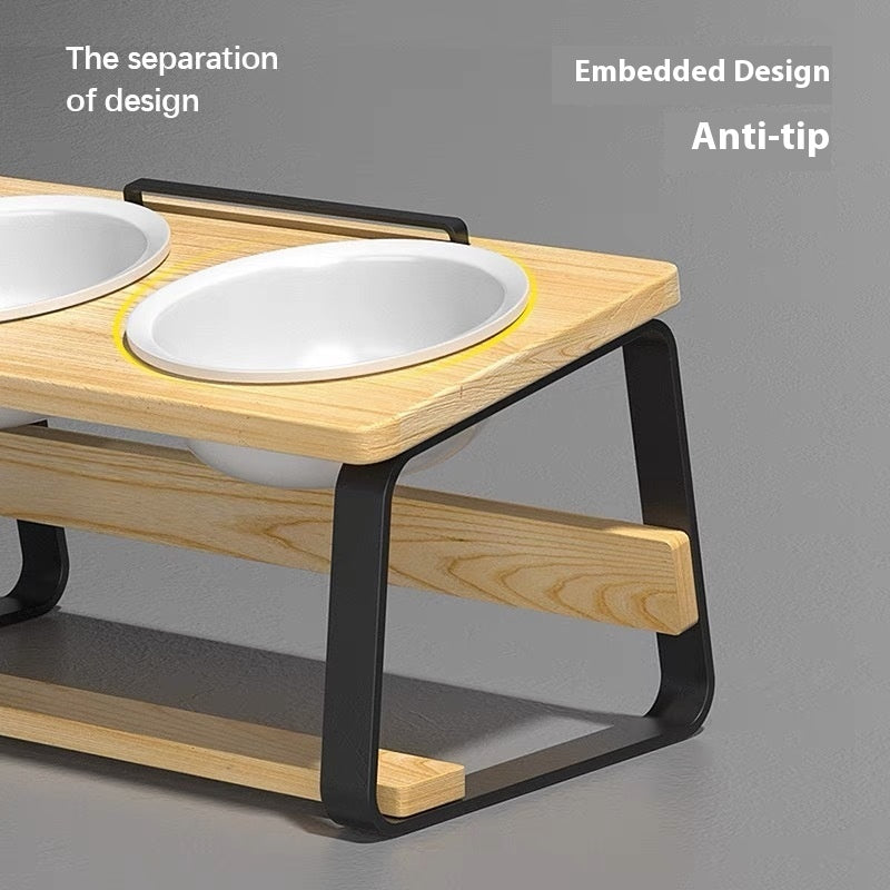 Ceramic Double Pet Feeding Bowl With Elevated Neck Support Design