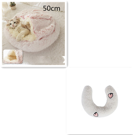 2-In-1 Round Plush Pet Bed Warm Soft Comfortable House