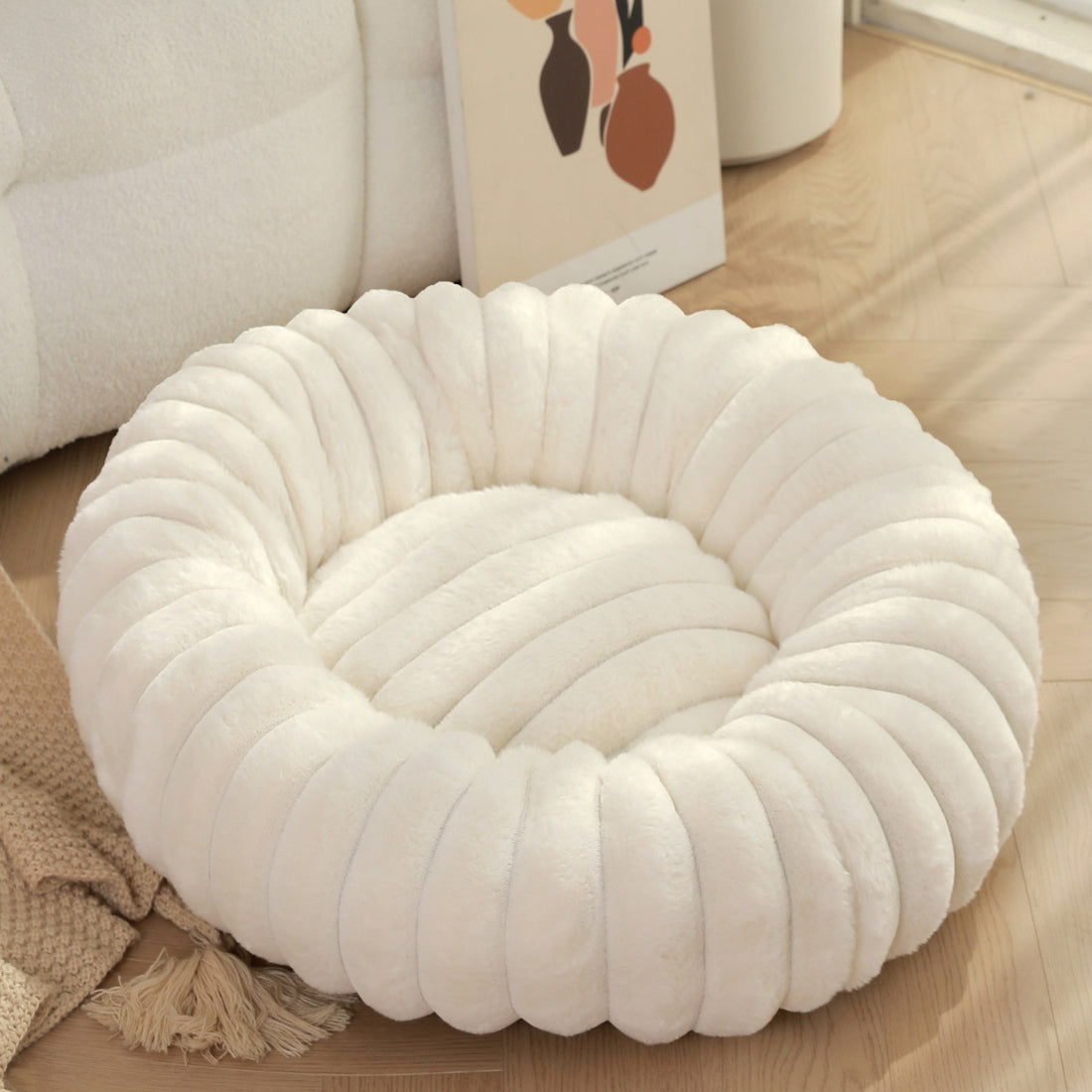 High Weight Plush Pet Bed Round Long Hair Warm Winter Nest