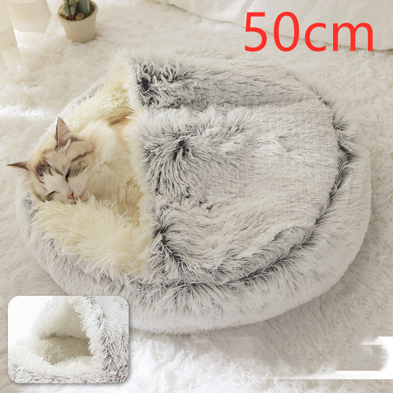 2-In-1 Round Plush Pet Bed Warm Soft Comfortable House