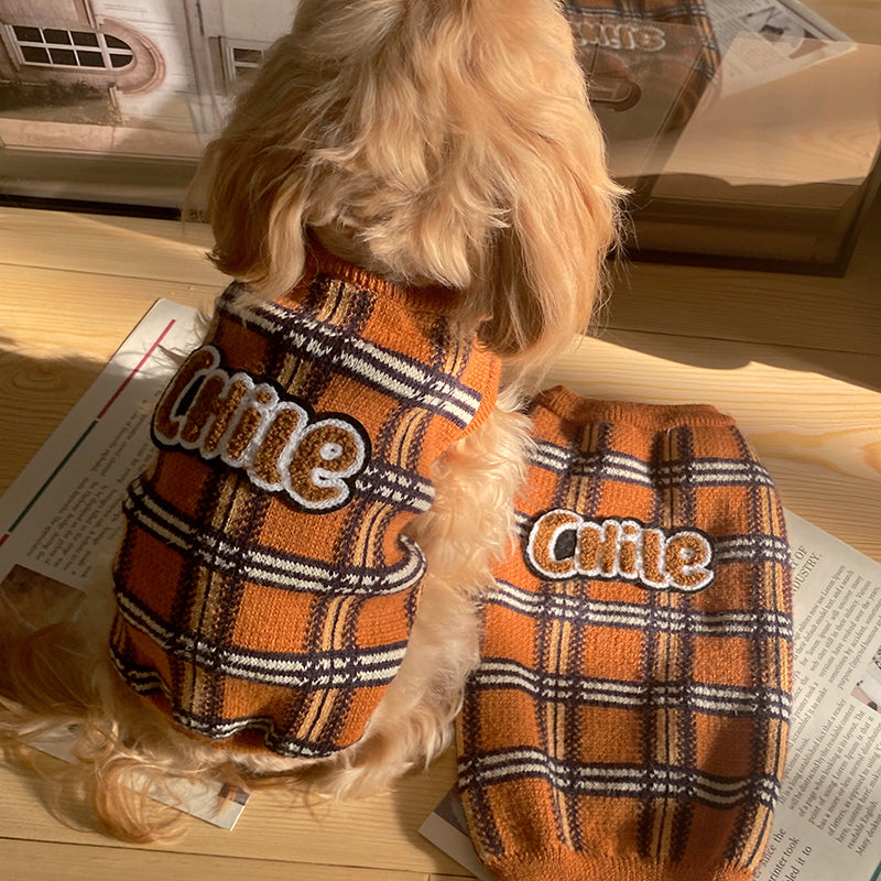 Vintage Plaid Pet Sweater Clothing Warm Stylish Everyday Wear