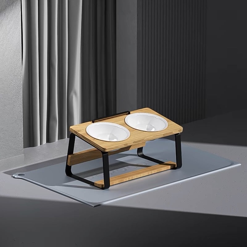 Ceramic Double Pet Feeding Bowl With Elevated Neck Support Design