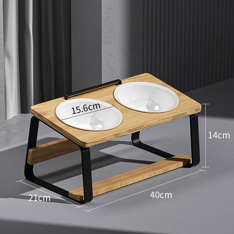 Ceramic Double Pet Feeding Bowl With Elevated Neck Support Design
