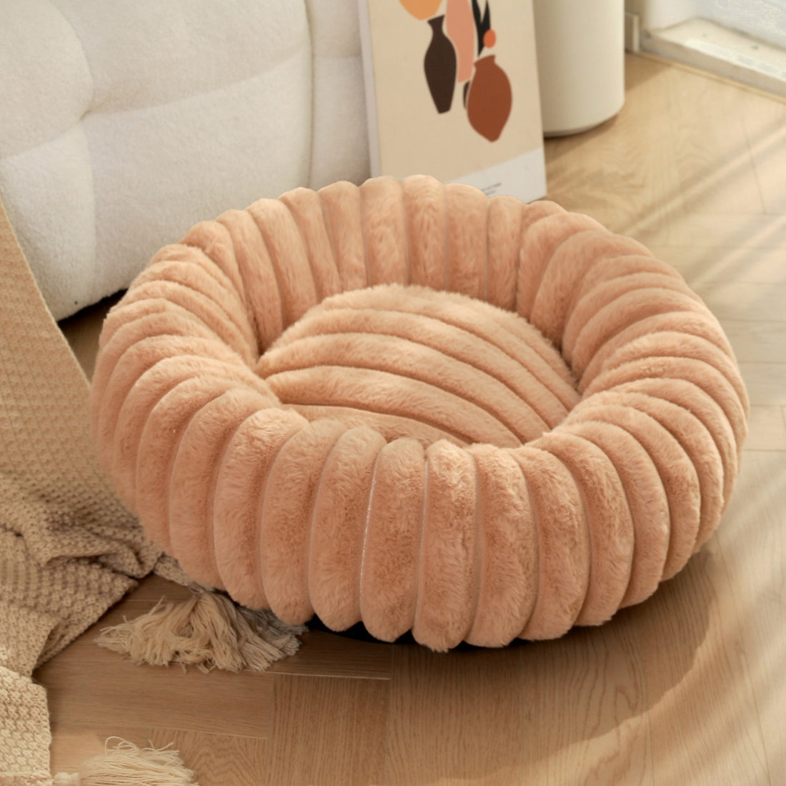 High Weight Plush Pet Bed Round Long Hair Warm Winter Nest