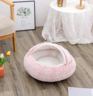 2-In-1 Round Plush Pet Bed Warm Soft Comfortable House