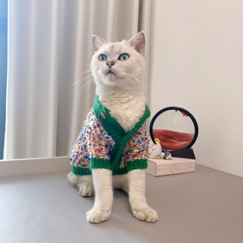 Color Block Pet Cardigan Sweater Stylish Comfortable Clothing
