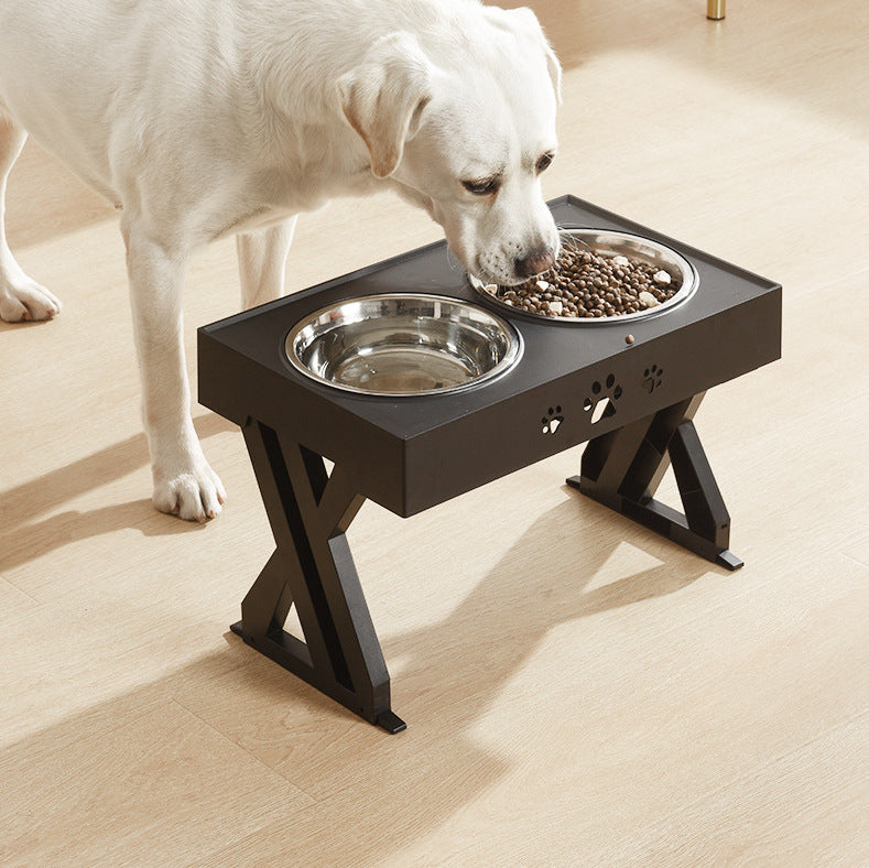 Adjustable Height Foldable Pet Feeding Table With Double Stainless Bowls