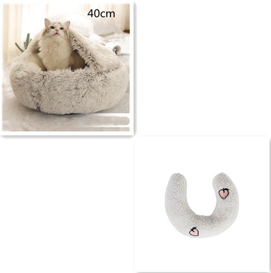 2-In-1 Round Plush Pet Bed Warm Soft Comfortable House