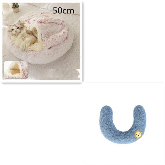2-In-1 Round Plush Pet Bed Warm Soft Comfortable House