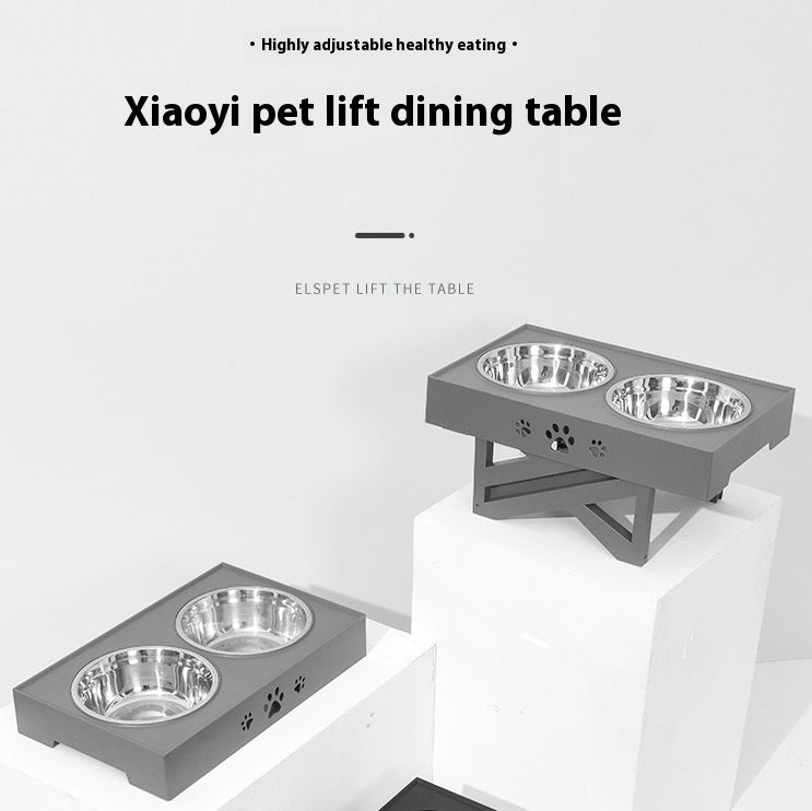 Adjustable Height Foldable Pet Feeding Table With Double Stainless Bowls