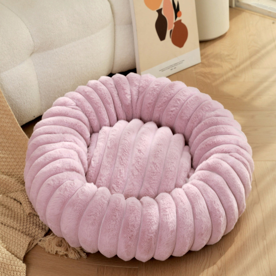 High Weight Plush Pet Bed Round Long Hair Warm Winter Nest