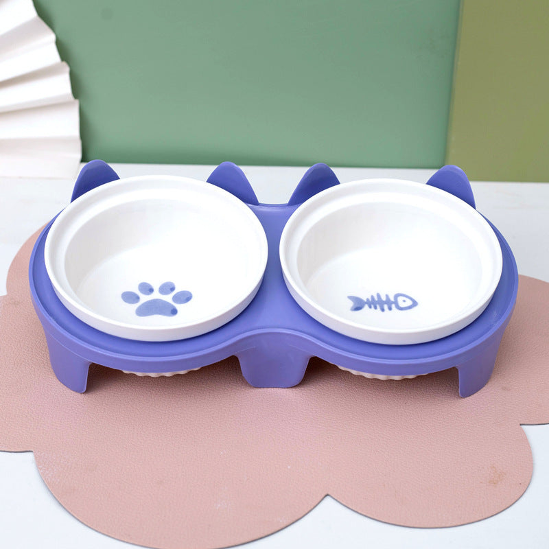 Ceramic Double Pet Bowl Elevated Water And Food Feeding Dish