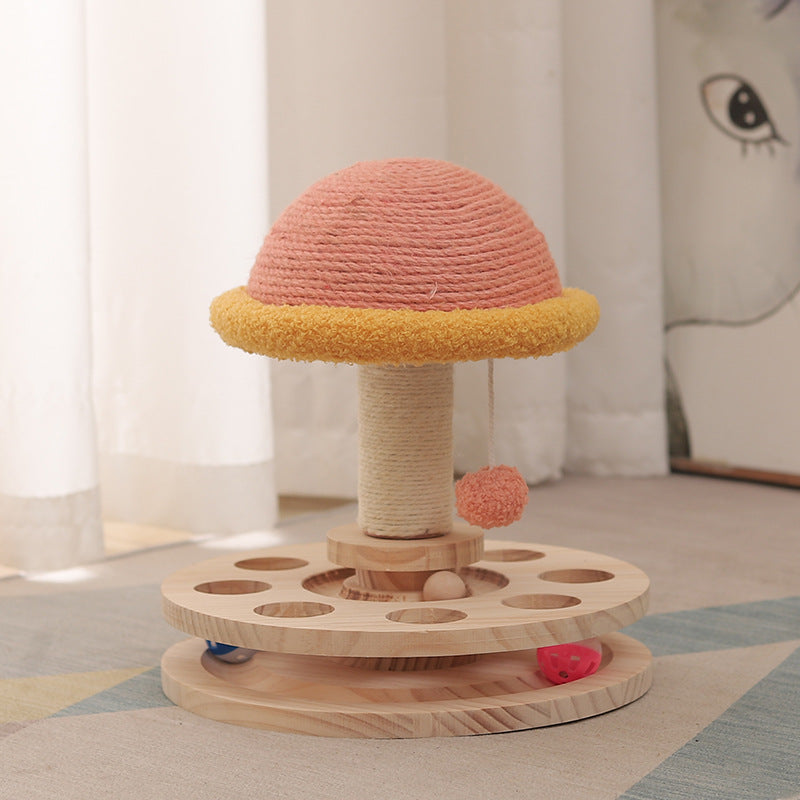 Solid Wood Pet Toy Turntable With Sisal Claw Grinder